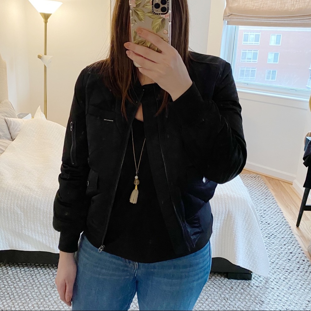 Members Only black and navy quilted bomber jacket